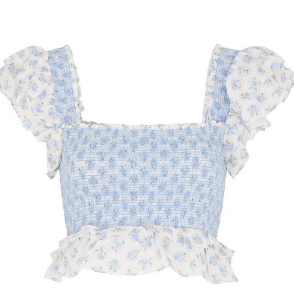loveshackfancy wrennly smocked floral top NWT